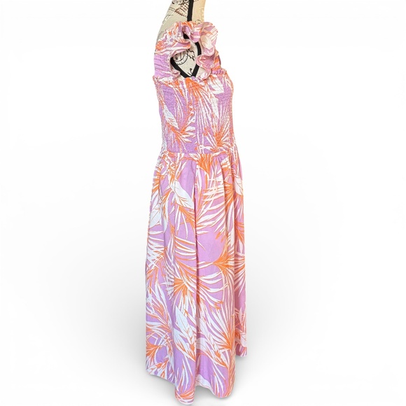 LOFT Beach tropical smocked maxi dress purple orange size L - Picture 3 of 7